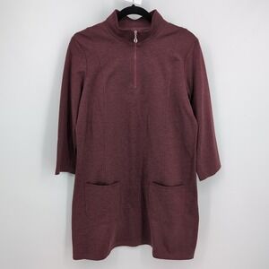 NorthStyle Tunic Top Burgundy Quarter‎ Zip Mock Neck Pockets Women's Size Medium